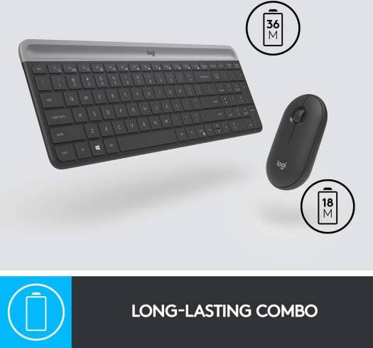Logitech Mk470 Slim Wireless Keyboard & Mouse Combo For Windows, 2.4Ghz Unifying Usb-Receiver, Low Profile, Whisper-Quiet, Long Battery Life, Optical Mouse, Pc/Laptop, Arabic Layout - Graphite - eBuy UAE