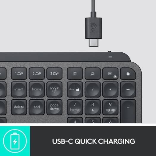 Logitech MX Keys Advanced Wireless Illuminated Keyboard, 10m Range, USB-C for Windows, Mac, Android, Rechargeable, US International Layout, Graphite | 920-009415 - eBuy UAE