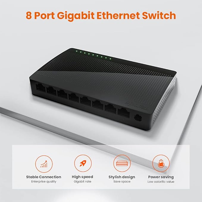 Tenda SG108 8-Port Gigabit Desktop Switch, 8*10/100/1000 Base-T Ethernet Ports, 16Gbps - eBuy UAE