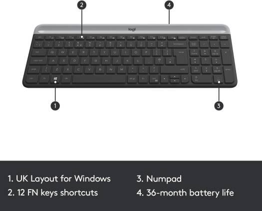 Logitech Mk470 Slim Wireless Keyboard & Mouse Combo For Windows, 2.4Ghz Unifying Usb-Receiver, Low Profile, Whisper-Quiet, Long Battery Life, Optical Mouse, Pc/Laptop, Arabic Layout - Graphite - eBuy UAE
