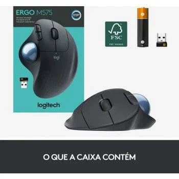 Logitech Ergo M575 Wireless Trackball Mouse, Ergonomic Design, Control and Move Text, 5 Buttons, Unifying USB Receiver/Bluetooth, Rechargeable, 10m Range, Graphite Black | 910-005869 / 910-005872 - eBuy UAE