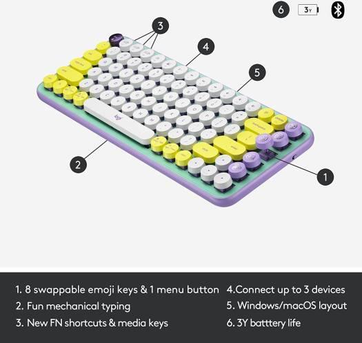 Logitech Pop Keys Wireless Mechanical Keyboard, With Customizable Emoji Keys, 10m Wireless Range, 3 Channels Easy-Switch, Bluetooth / USB Interface, UK Eng-Arabic Layout, Daydream Mint | 920-010817 - eBuy UAE