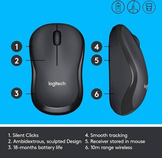 Logitech M221 Silent Wireless Mouse, Smooth Optical Tracking Sensor, Up to 1000 DPI Resolution, Line-By-Line Scrolling, SilentTouch Technology, 2.4 GHz USB Wireless Connection, Charcoal | 910-004882 - eBuy UAE