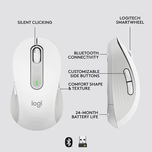 Logitech Signature M650 Wireless Mouse, For Small to Medium Sized Hands, Silent Clicks, 5 Buttons, Bluetooth, Multi-Device Compatibility, 400 DPI Nominal Value, 10m Range, White | 910-006255 - eBuy UAE