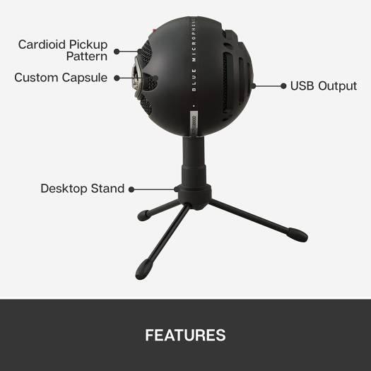 Logitech Blue Snowball Ice USB Microphone, 40-18 kHz Frequency Response, Cardioid Polar Patterns, USB Cable, For Recording / Streaming / Podcasting, Black | 988-000172 - eBuy UAE