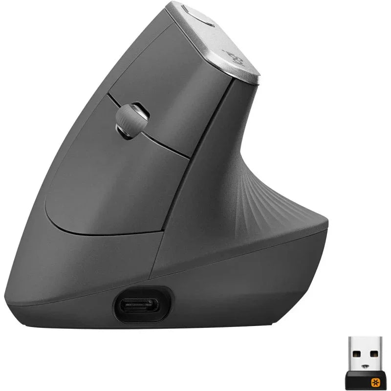 Logitech MX Vertical Ergonomic Wireless Mouse, Multi-Device, Bluetooth Or 2.4GHz Wireless With USB Unifying Receiver, 4000 DPI Optical Tracking, 4 Buttons, Fast Charging, Laptop/PC/Mac/IPad OS- Black - eBuy UAE