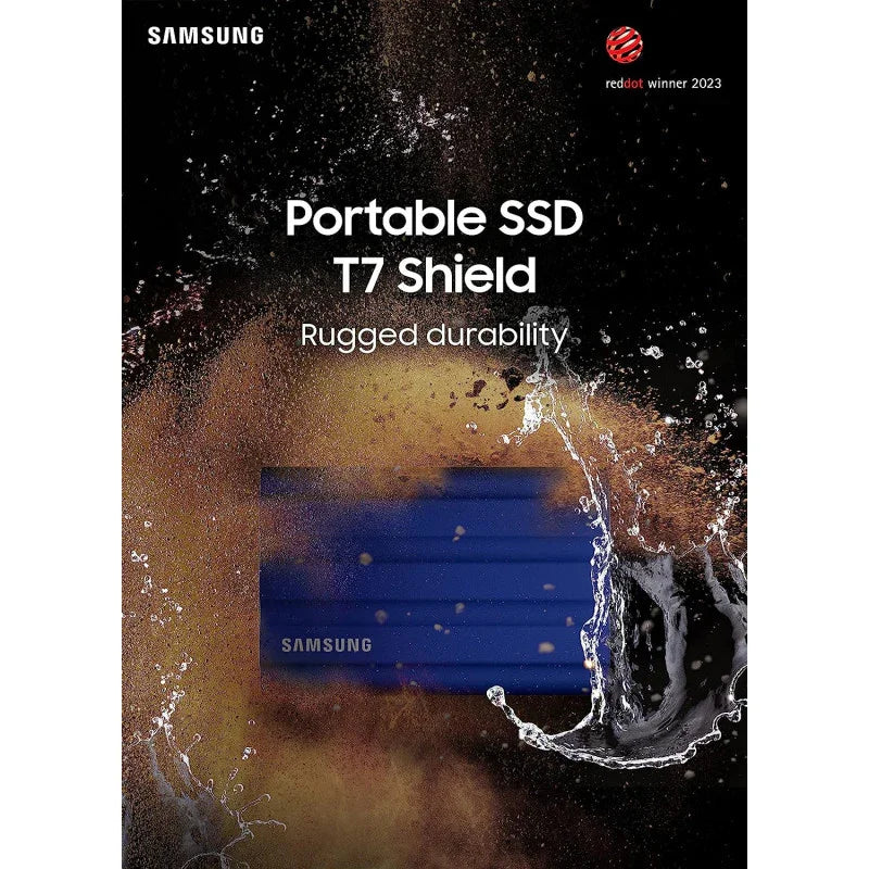 SAMSUNG T7 Shield 2TB, Portable SSD, up-to 1050MB/s, USB 3.2 Gen2, Rugged, IP65 Water & Dust Resistant, for Photographers, Content Creators and Gaming, Extenal Solid State Drive (MU-PE2T0R/WW), Blue - eBuy UAE