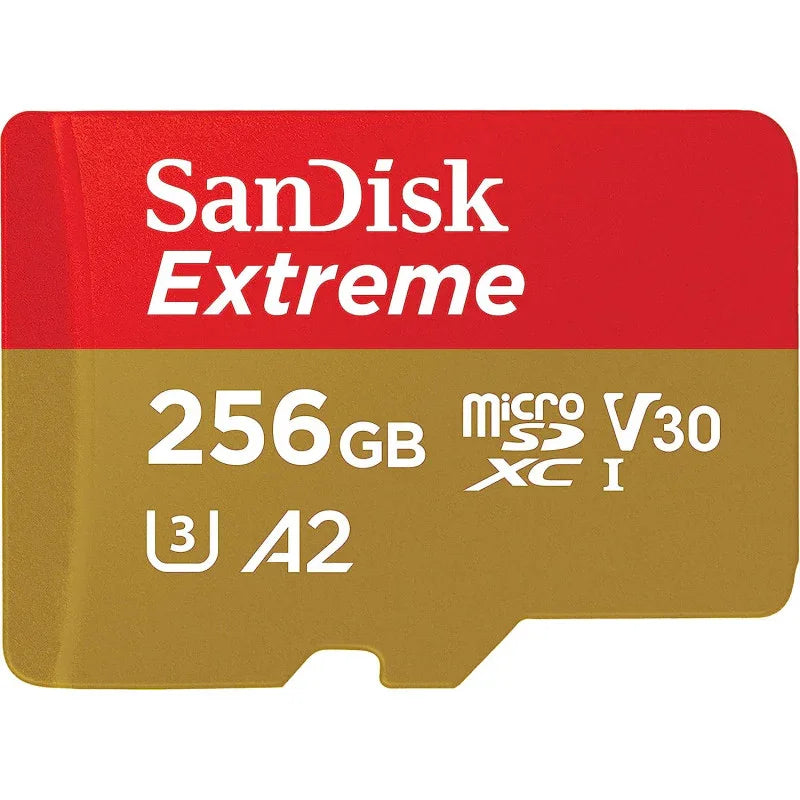 SanDisk 256GB Extreme microSD UHS I Card for 4K Video on Smartphones, Action Cams Drones 190MB/s Read, 130MB/s Write SDSQXAV 256G GN6MN, Red/Gold - eBuy UAE