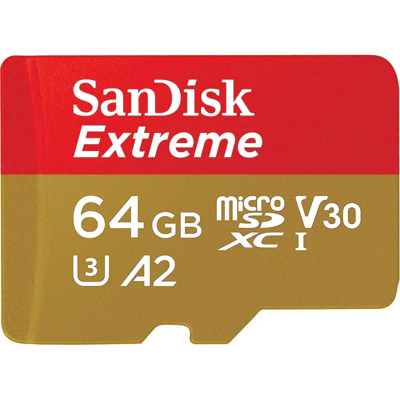 Sandisk 64gb extreme microsd uhs i card for 4k video on smartphones, action cams drones 170mb/s read, 80mb/s write sdsqxah 064g gn6mn, red/gold - eBuy UAE