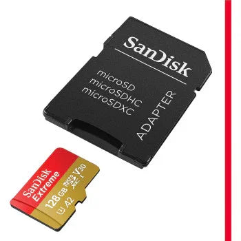 Sandisk Extreme microSDXC 128 Gb + SD Adapter + Rescue Pro Deluxe 160 Mb/s A2 C10 V30 UHS-I U4 - SDSQXA1-128G-GN6MA - eBuy UAE