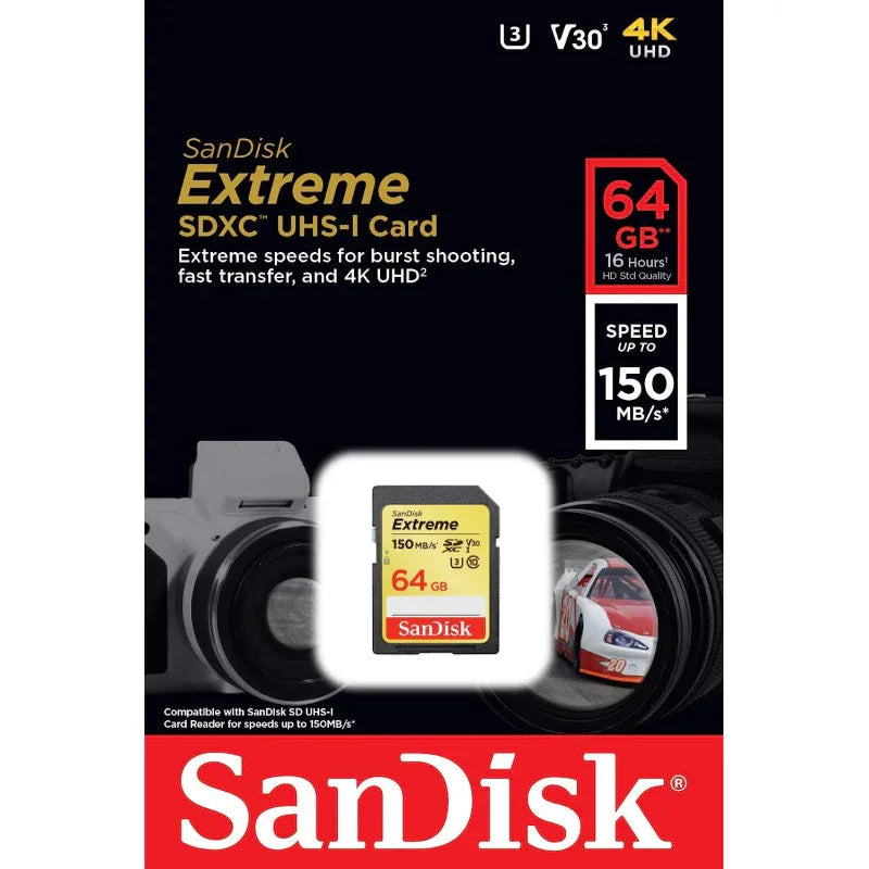 Sandisk Extreme Sdxc Card 64 GB 150 Mb/S V30 Uhs-I U3 - Sdsdxv6-064G-Gncin - eBuy UAE
