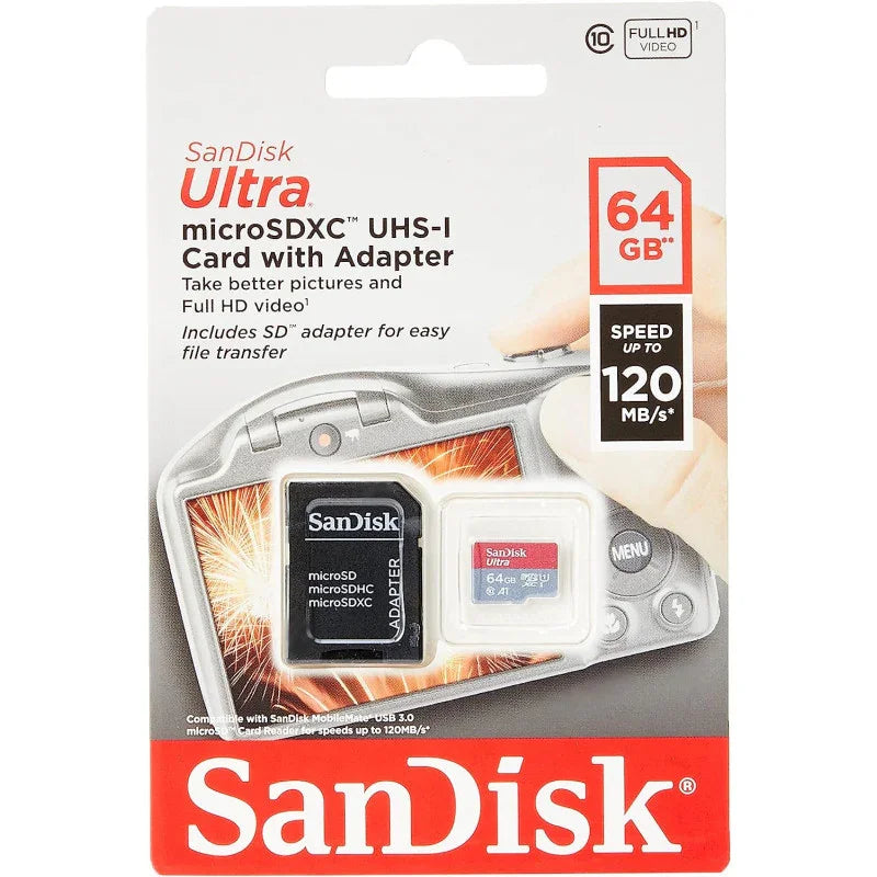 SanDisk Ultra 64GB microSDXC Memory Card + SD Adapter with A1 App Performance Up to 120MB/s, Class 10, UHS-I - eBuy UAE