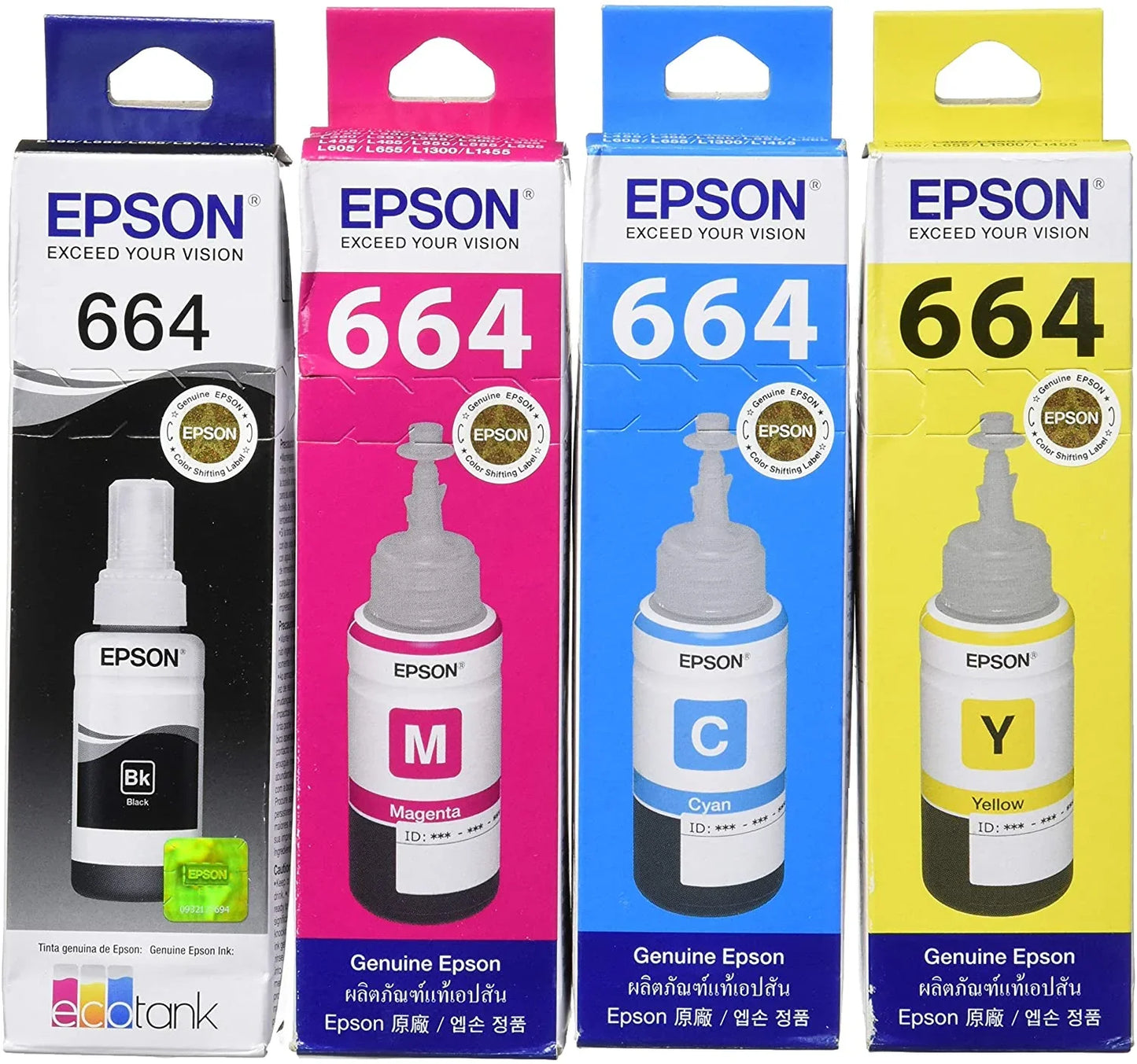 Original Epson 664 Refill Ink Set (T6641 T6642 T6643 T6644) for L100 L110 L120 L200 L210 - eBuy UAE