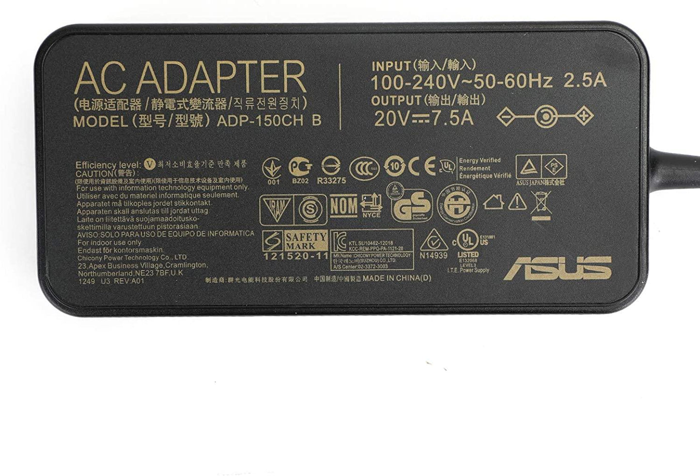 Original 150W AC adapter for Asus ROG G531GT-BI7N6, TUF Gaming A15 FA506IU-HN148T, ADP-150CH B (20V, 7.5A) - eBuy UAE