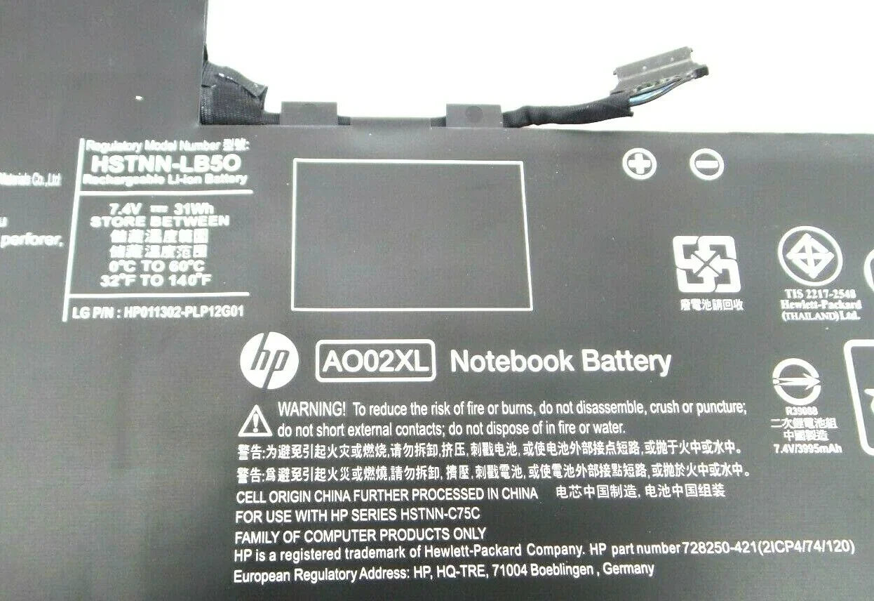 7.4V 36wh Original AO02XL HP ElitePad 1000 G2, ElitePad 1000 G2 (F1P59ES), 728558-005 728250-421 A002XL Laptop Battery - eBuy UAE