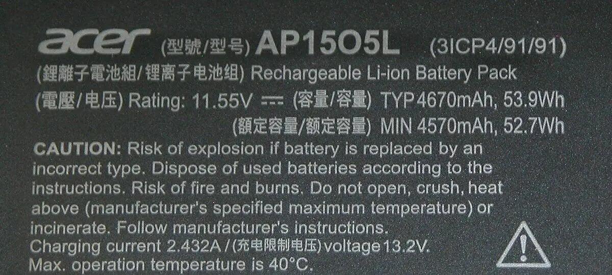 Genuine AP15O5L Acer ChromeBook R13 Series, Predator Triton 700 PT715-51-73ZP, Aspire S13 S5-371-52JR Laptop Battery - eBuy UAE