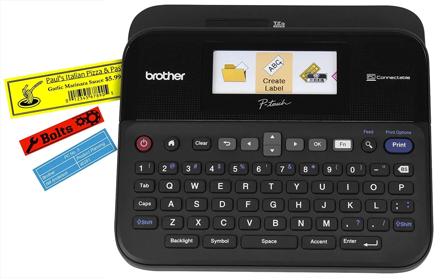 Genuine Brother P-touch, PTD600VP, PC-Connectable Label Maker with Full Color Graphical Display, Case, Split-Back Tapes, 14 Fonts, Black - eBuy UAE