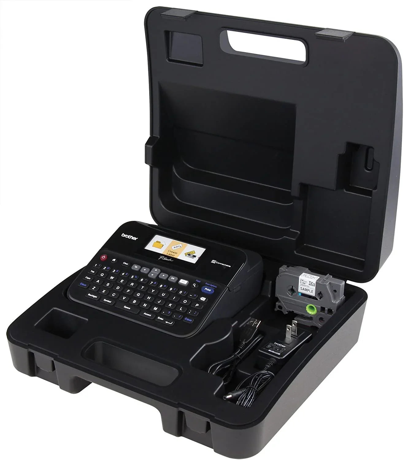 Genuine Brother P-touch, PTD600VP, PC-Connectable Label Maker with Full Color Graphical Display, Case, Split-Back Tapes, 14 Fonts, Black - eBuy UAE