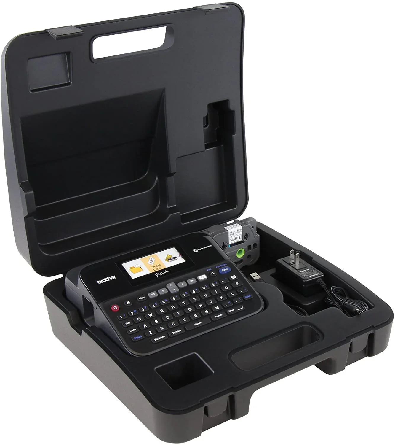 Genuine Brother P-touch, PTD600VP, PC-Connectable Label Maker with Full Color Graphical Display, Case, Split-Back Tapes, 14 Fonts, Black - eBuy UAE