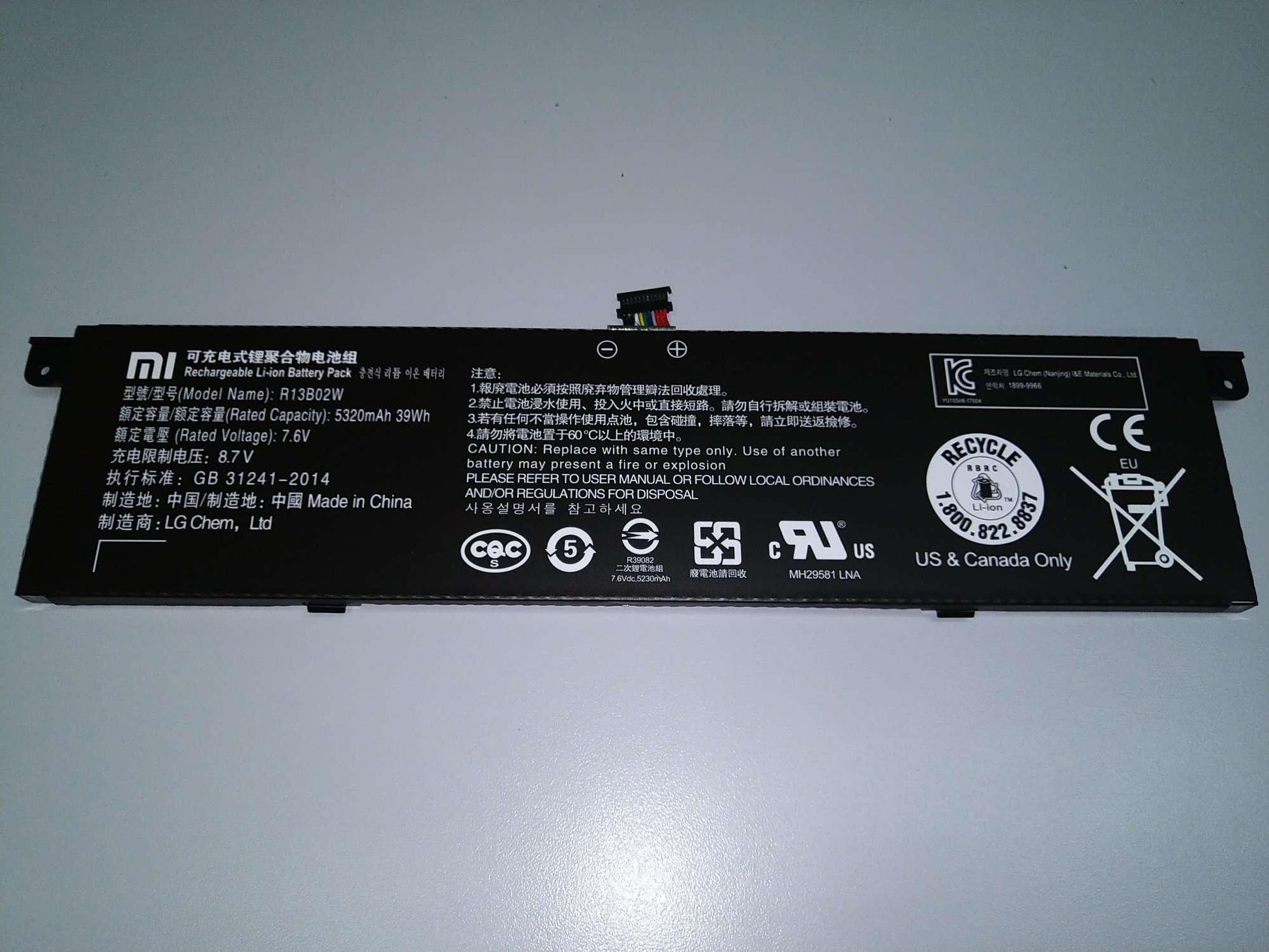 7.6V 39Wh 5107mAh/5320mAh Original R13B01W, R13B02W Laptop Battery compatible with Xiaomi Mi Air 13.3" Series Tablet - eBuy UAE