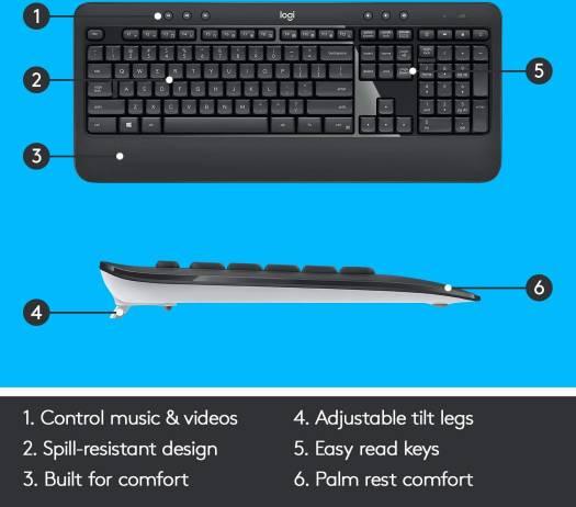 Logitech MK540 Wireless Keyboard and Mouse Combo for Windows, 2.4 GHz Wireless with Unifying USB-Receiver, Wireless Mouse, English Keyboard, Multimedia Hot Keys, 3-Year Battery Life, PC/Laptop - Black - eBuy UAE