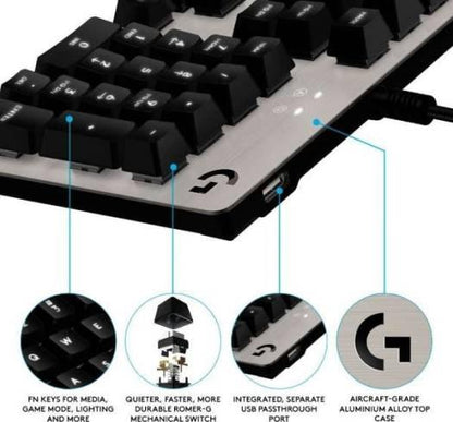 Logitech G413 Mechanical Gaming Keyboard Romer-G with USB Pass-Through - Silver, US International Layout | 920-008476 - eBuy UAE