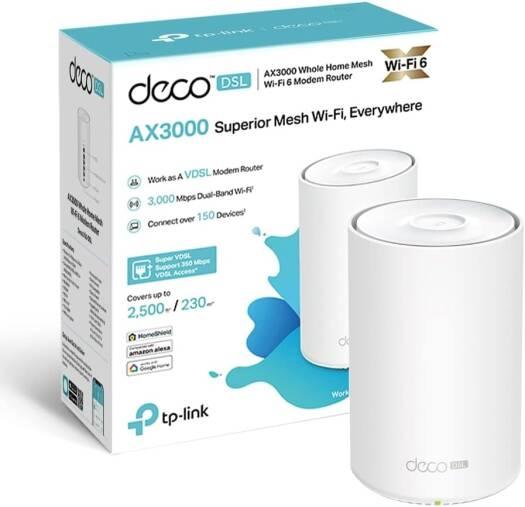 TP-Link AX3000 VDSL Whole Home Mesh Wi-Fi 6 Router, Dual-Band with 4x Gigabit WAN/LAN Ethernet ports, Connect up to 150 devices, Super VDSL2 Speed, HomeShield Security, work with Alexa (Deco X50-DSL) - eBuy UAE