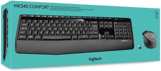 Logitech MK345 Wireless Keyboard and Mouse Combo, 10m Operating Distance, USB Receiver Interface, 1000DPI Sensor Resolution, With Palm Rest, English Arabic Layout, Black | 920-010068 - eBuy UAE