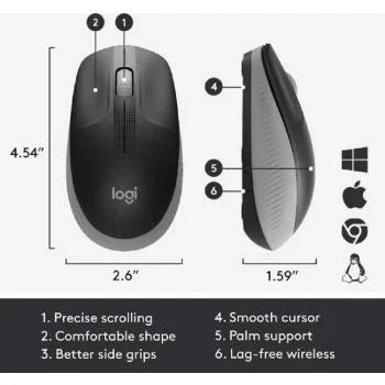Logitech M191 Optical Wireless Mouse, 1000 Dpi Resolution, 3 Buttons, Line-by-Line Precision, Mid Gray | 910-005922 - eBuy UAE