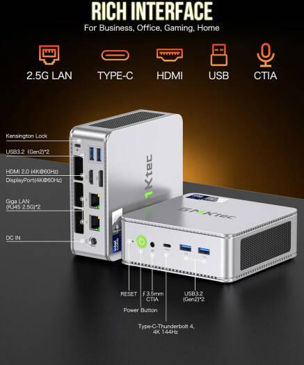 GMKtec NucBox K9, Mini PC, Intel Core Ultra 5 125H, 32GB DDR5 RAM, 1TB SSD, Dual LAN 2.5G, WiFi 6E, Thunderbolt 4.0, BT 5.2, DP, HDMI, Dual Fan, Windows 11 Pro | NucBox K9 - eBuy UAE