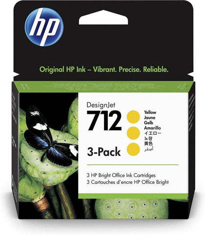 HP 712 3ED79A 3-pack 29-ml Genuine HP Ink Cartridge with Original HP Ink, for DesignJet T650, T630, T250, T230 & Studio Large Format Plotter Printers and HP 713 DesignJet Printhead,Yellow - eBuy UAE