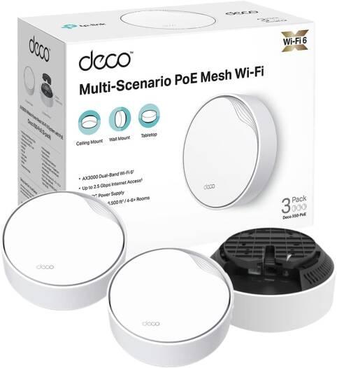 TP-Link Deco X50-PoE AX3000 Whole Home Mesh Wi-Fi 6 System with PoE, Dual-Band, AI-Driven Mesh, cover up to 6,500 ft2, Connect up to 150 devices, 1 0 GHz Dual-Core CPU, HomeShield, Pack of 3 - eBuy UAE