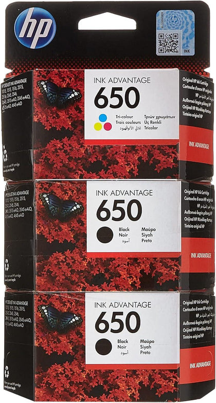 Hp 650 2 Black + 1 Color Original Ink Cartridge Cz101+102Ak - eBuy UAE