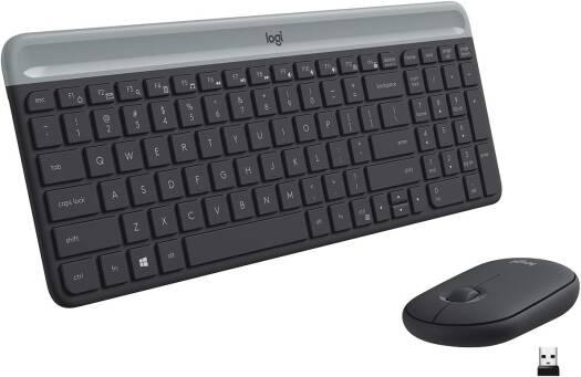Logitech Mk470 Slim Wireless Keyboard & Mouse Combo For Windows, 2.4Ghz Unifying Usb-Receiver, Low Profile, Whisper-Quiet, Long Battery Life, Optical Mouse, Pc/Laptop, Arabic Layout - Graphite - eBuy UAE