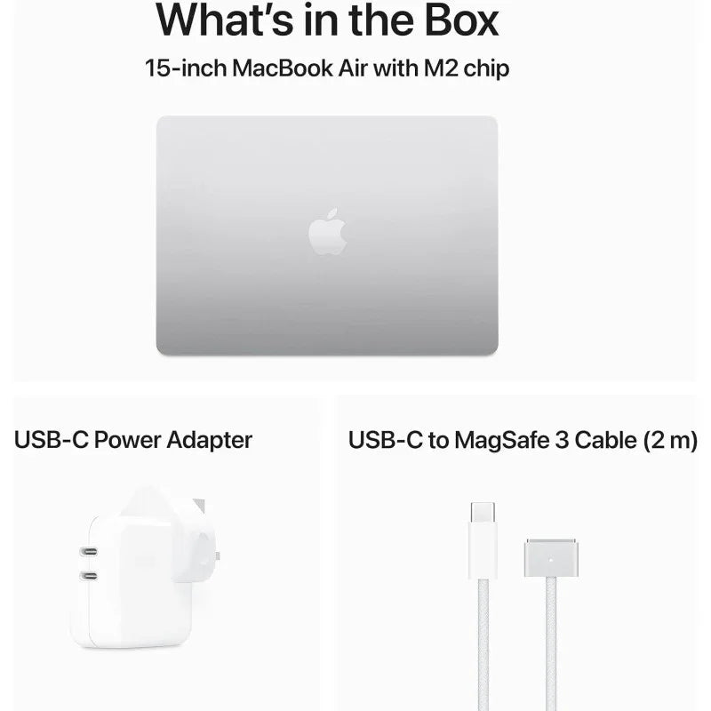Apple MacBook Air (2023), 15.3 inch, M2 Chip With 8 Core CPU & 10 Core GPU, 256GB SSD, Silver - MQKR3 1 Year Warranty - eBuy UAE