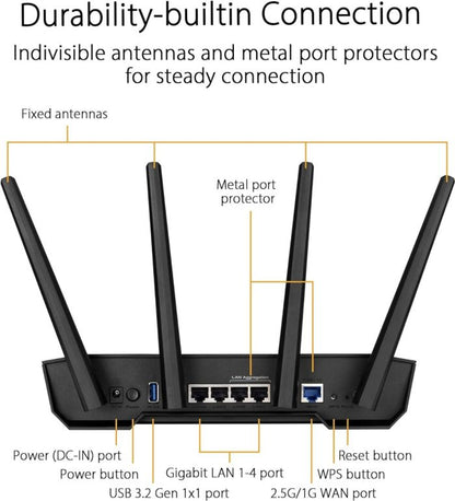 Asus TUF Gaming AX3000 V2 Dual Band WiFi 6 Gaming Router with Mobile Game Mode, 3 steps port forwarding, 2.5Gbps port, AiMesh for mesh WiFi, AiProtection Pro network security - eBuy UAE