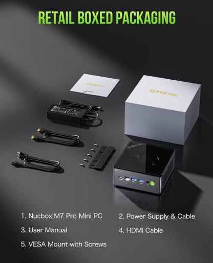 GMKtec NucBox M7 Pro, Mini Gaming PC, AMD Ryzen 9 PRO 6950H, 32GB DDR5 RAM, 1TB SSD, Dual LAN 2.5G, WiFi 6E, USB-C 4.0, BT 5.2, DP, HDMI, Dual Fan, Windows 11 Pro | NucBox M7 Pro - eBuy UAE