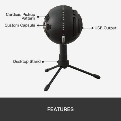 Logitech Blue Snowball Ice USB Microphone, 40-18 kHz Frequency Response, Cardioid Polar Patterns, USB Cable, For Recording / Streaming / Podcasting, Black | 988-000172 - eBuy UAE