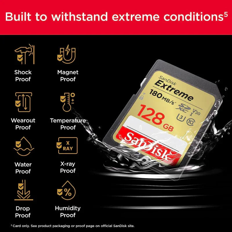 Sandisk 128Gb Extreme Sdxc Card + Rescuepro Deluxe, Up To 180Mb/S, Uhs I, Class, 10, U3, V30 Sdsdxva 128G Gncin, Black - eBuy UAE