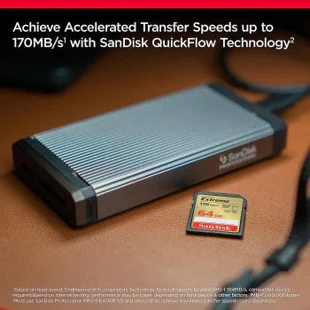 SanDisk 64GB Extreme SDXC card + RescuePRO Deluxe, up to 170MB/s, UHS I, Class 10, U3, V30 SDSDXV2 064G GNCIN, Black - eBuy UAE