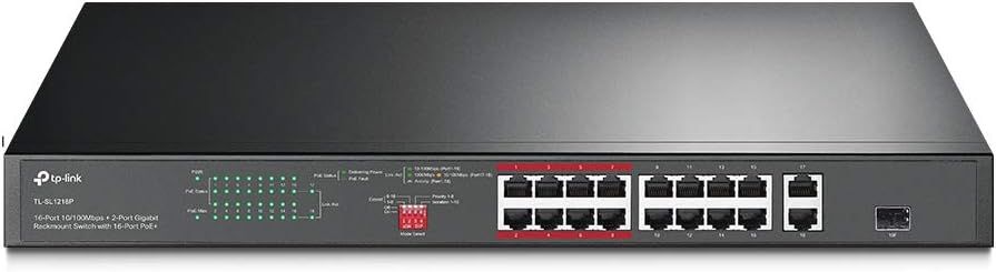TP Link SL1218P 16-Port 10/100 Mbps + 2-Port Gigabit Rackmount Switch with 16-Port PoE+ 150W - eBuy UAE