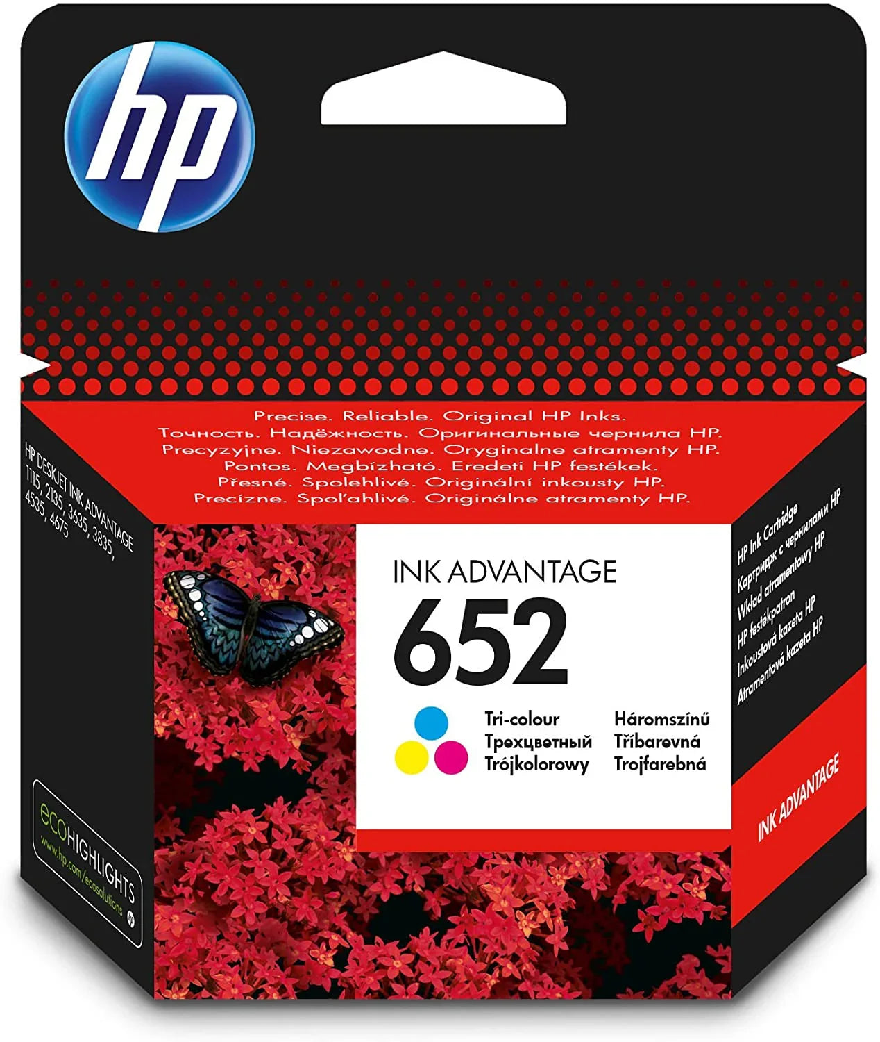 HP 652 Tricolor, F6V24AE For HP DeskJet IA 4530, 4535, 4675, 1115, 2135, 3635 - eBuy UAE