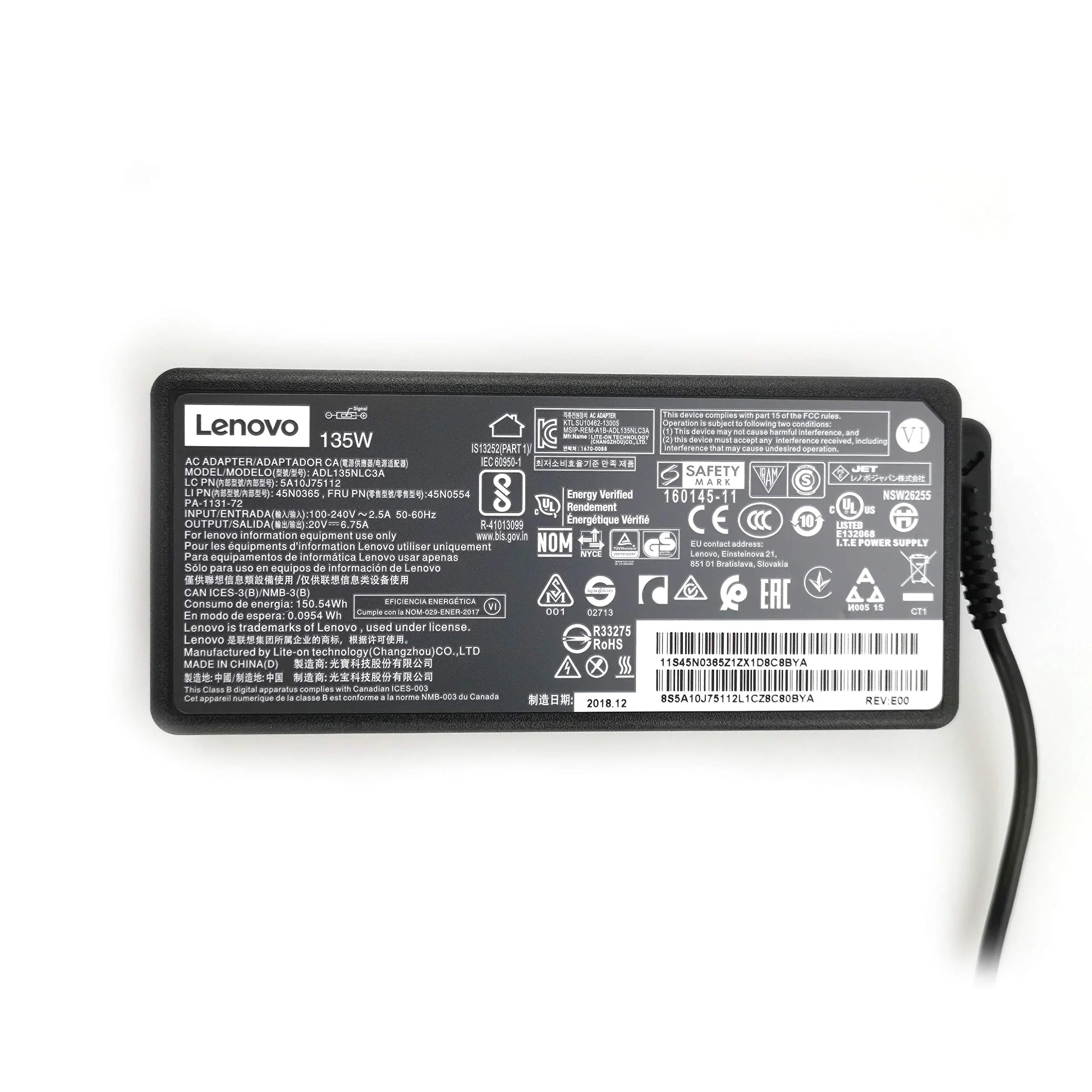 Original 135W Lenovo Legion Y520-15IKBA, ThinkPad T470p(20J6A018CD) 20V 6.75A USB type Laptop Adapter - eBuy UAE