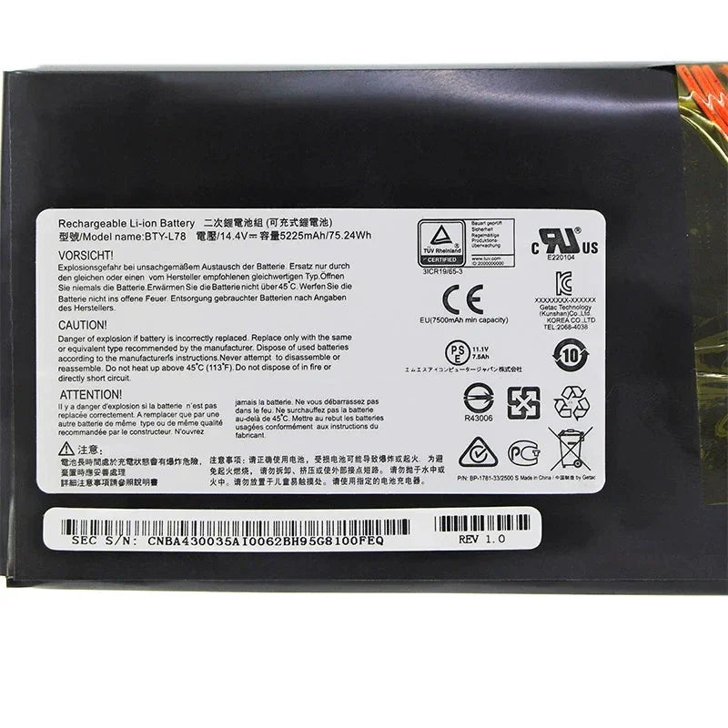 Original MSI BTY-L78 MSI S5 GT80 GT73 GT73VR GT83VR 6RE-026CN 2QE-035CN GT62 16L1 16L2 GT75 Tablet Laptop Battery - eBuy UAE