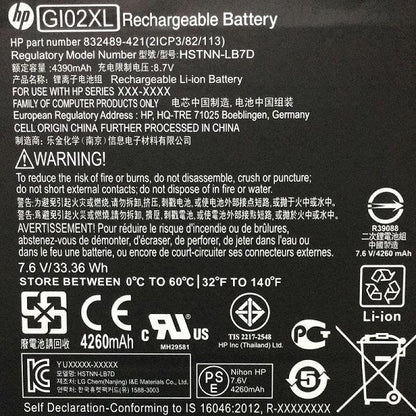 33.6wh Original GI02XL HP Pavilion X2 12 12-B000NX, HSTNN-LB7D 832489-421 833657-005 Tablet Laptop Battery - eBuy UAE