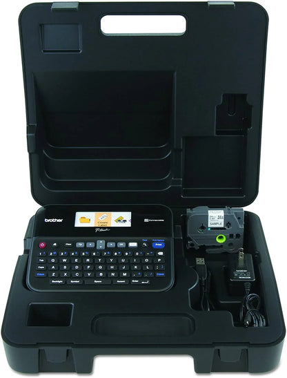 Genuine Brother P-touch, PTD600VP, PC-Connectable Label Maker with Full Color Graphical Display, Case, Split-Back Tapes, 14 Fonts, Black - eBuy UAE